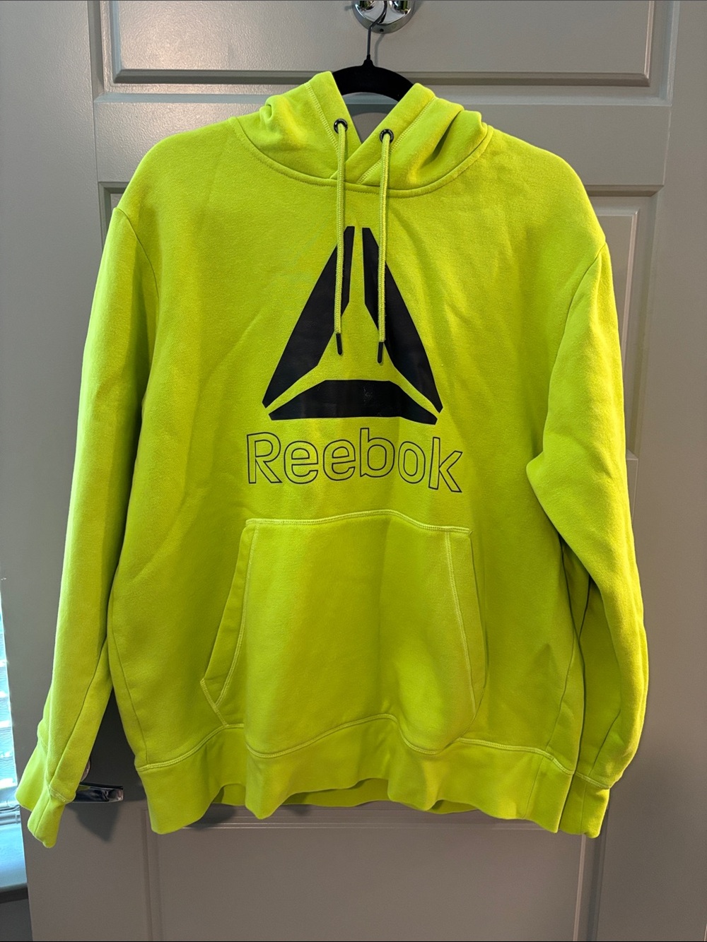 Reebok Men's Neon Yellow Crewneck Hoodie with Black Logo